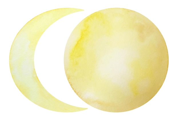 Illustration à L'aquarelle De La Phase De Croissant De Lune Jaune Isolée Sur Fond Blanc