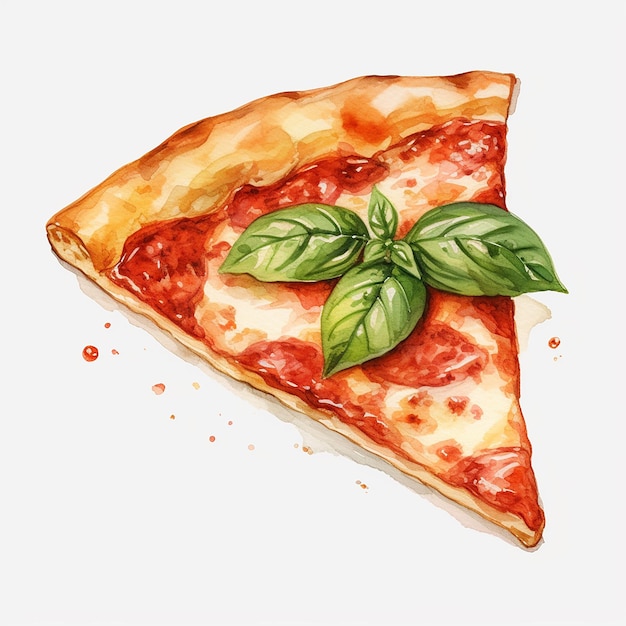 Illustration aquarelle pizza Margherita vecteur avec fond blanc