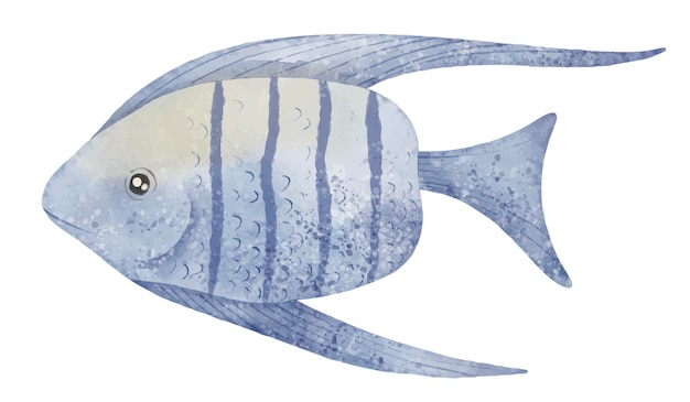 Illustration à l'aquarelle de poissons à rayures bleues pour les décorations de la pépinière ou les cartes de vœux enfantines