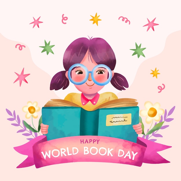 Illustration aquarelle pour la célébration de la journée mondiale du livre