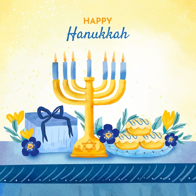 Illustration aquarelle pour la célébration juive de Hanoukka