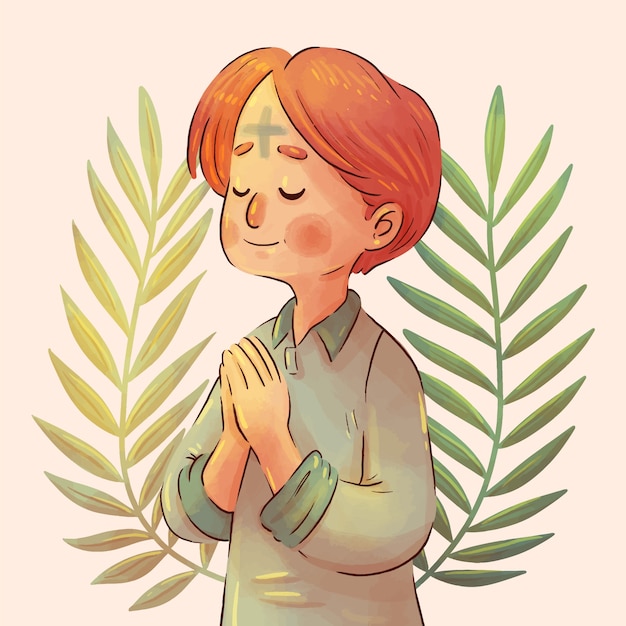 Illustration à l'aquarelle pour la célébration religieuse du mercredi des cendres