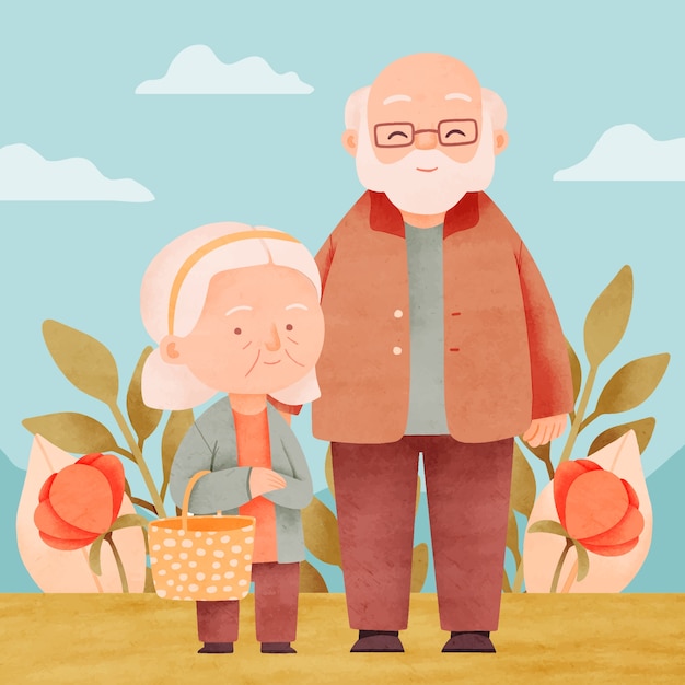 Illustration aquarelle pour la fête des grands-parents