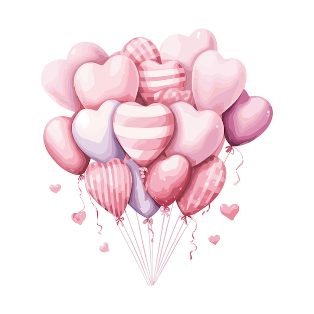 Vecteur illustration aquarelle pour la saint-valentin ballons roses idée de conception pour invitation d'affiche de carte postale