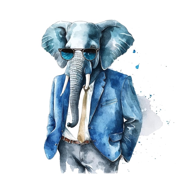 Illustration Aquarelle Rétro Avec Aquarelle De Costume De Mode éléphant Pour La Conception De Vêtements Vecteur Isolé Aquarelle Dessinée à La Main