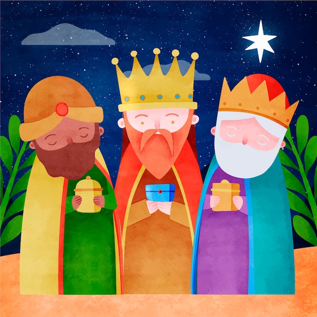 L'illustration à l'aquarelle de reyes magos
