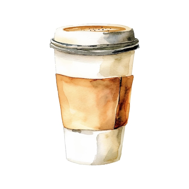 Vecteur illustration à l'aquarelle avec une tasse de café en papier