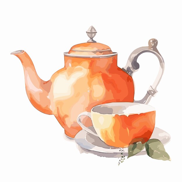 illustration aquarelle de la théière élément de temps du thé orange clipart