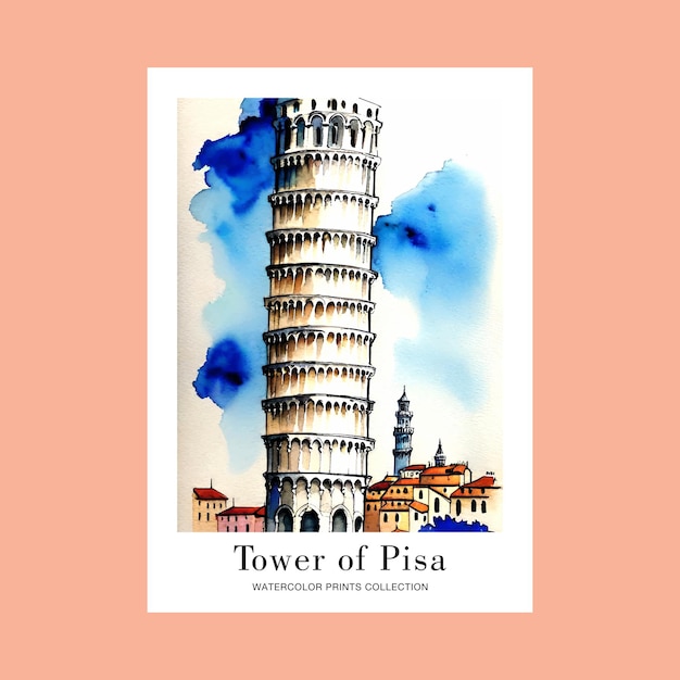 Illustration à l'aquarelle de la tour de Pise