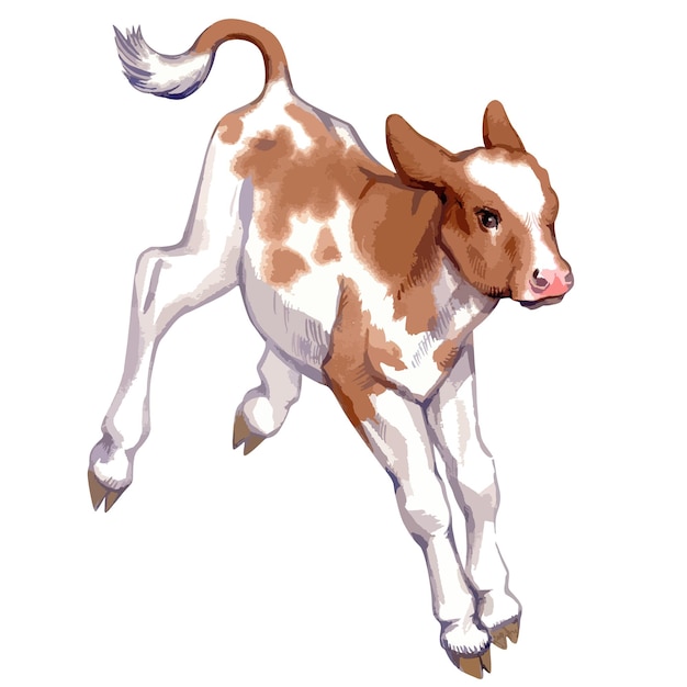 Illustration Aquarelle Vectorielle De Bébé Vache Petit Veau