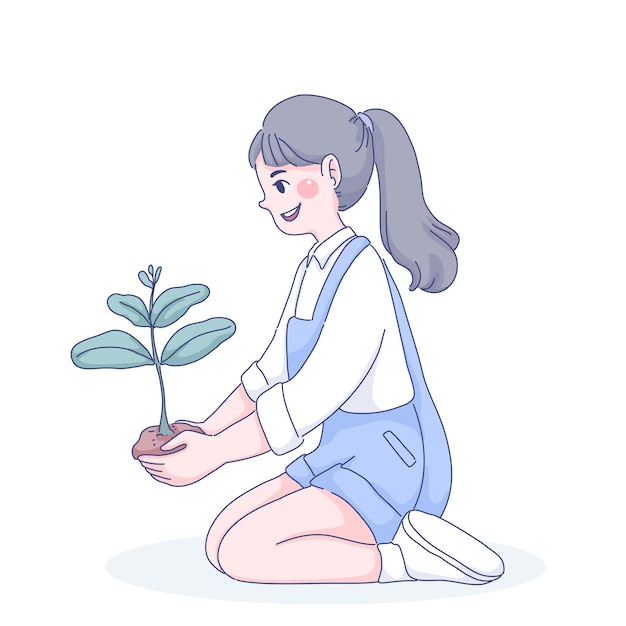 Illustration D'arbre De Plantation De Petite Fille