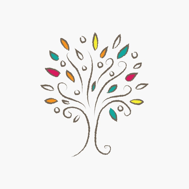illustration d'arbre stylisée pour les logos, les marques, les événements, le dessin des branches et des feuilles, la symbologie de l'arbre