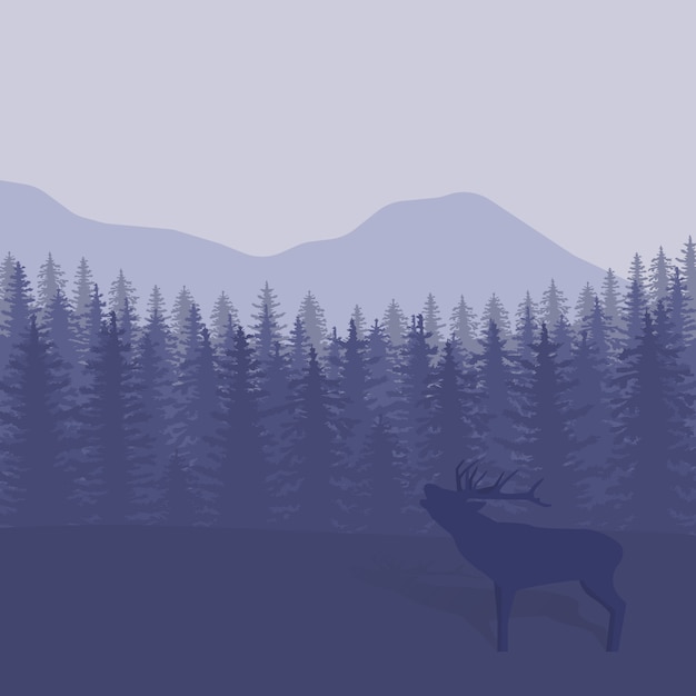 Illustration Avec Des Arbres Et Des Silhouettes De Cerfs