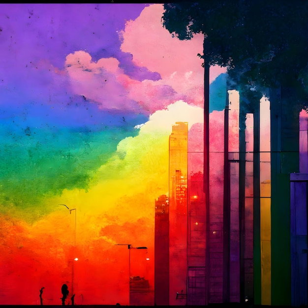 Illustration arc-en-ciel de bâtiments LGBT