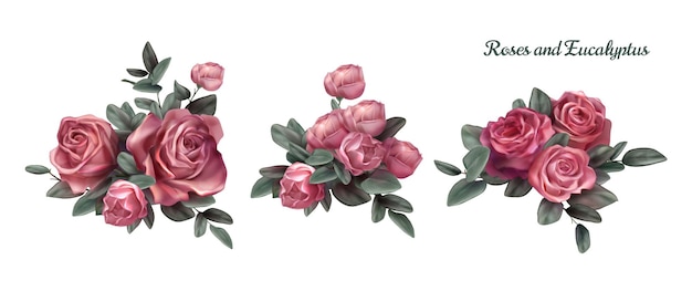 Vecteur illustration d'arrangement de fleurs rose rose