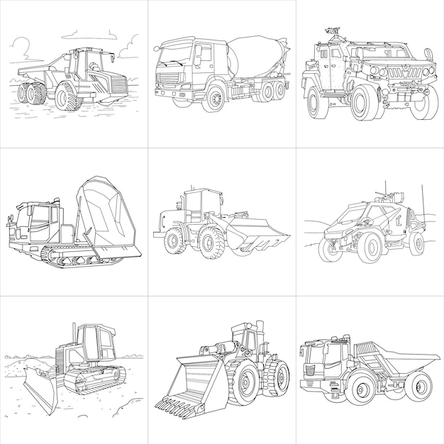 Illustration D'art De Ligne De Croquis De Véhicule De Construction