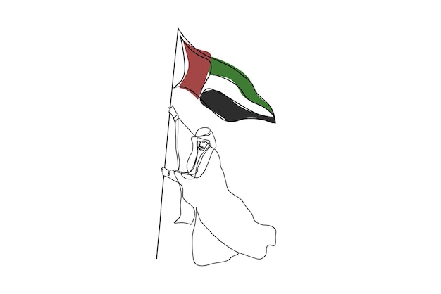 Vecteur illustration art ligne drapeau des émirats arabes unis avec l'homme