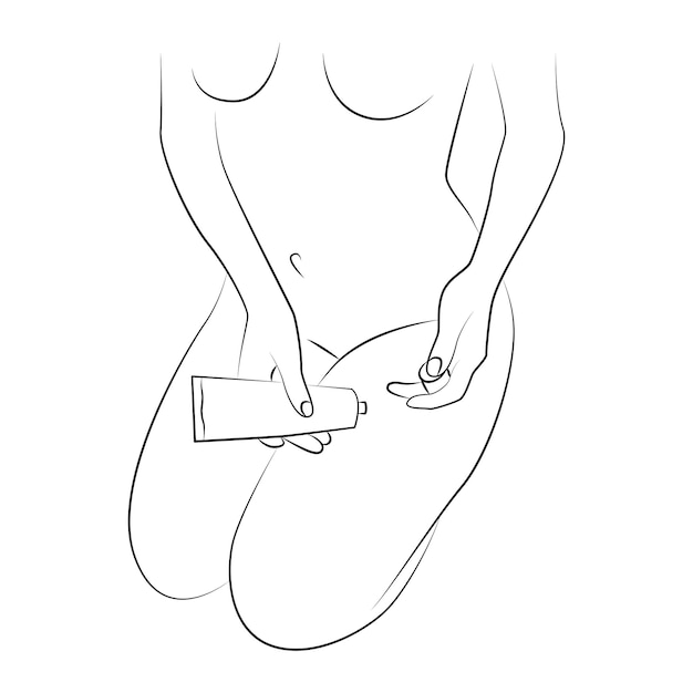 Vecteur illustration d'art en ligne du vecteur de corps de femme isolé sur fond blanc lotion de tenue de corps de femme