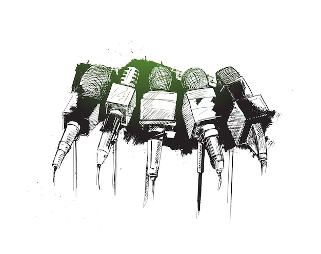 Vecteur illustration d'art de ligne de microphones et d'enregistreurs pour le symbole du journalisme