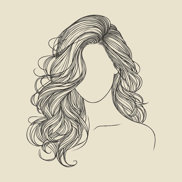 Vecteur illustration d'art de ligne de style de cheveux féminin graphiques vectoriels