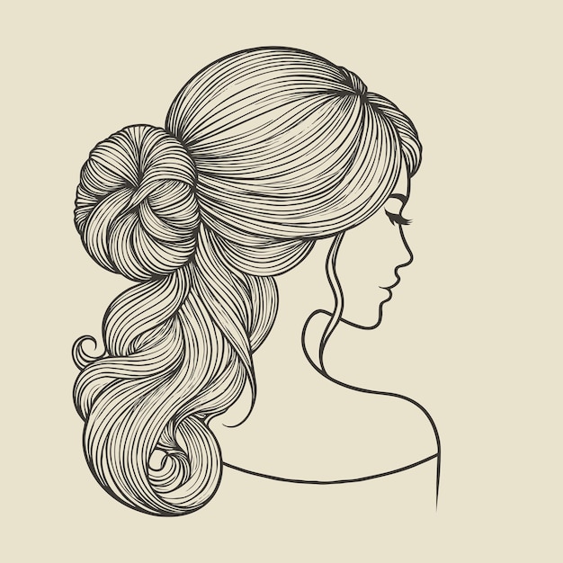 Illustration d'art de ligne de style de cheveux féminin graphiques vectoriels