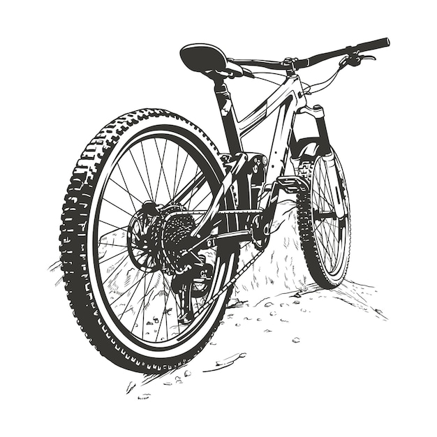 Vecteur illustration d'art de ligne vectorielle dessinée à la main de vélo de montagne