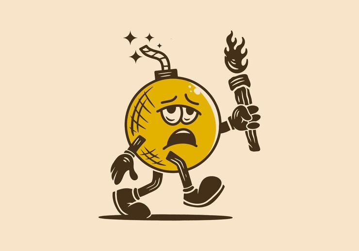 Vecteur illustration d'art mascotte de bombe porte une torche enflammée