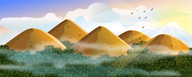 Vecteur illustration d'art de paysage de collines de chocolat