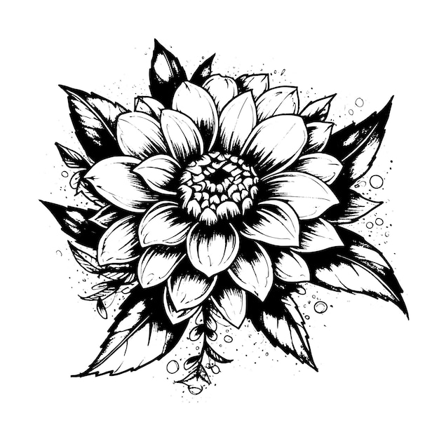 Vecteur illustration d'art vectoriel dessin d'un cadre de fleurs de lin sur fond noir et blanc