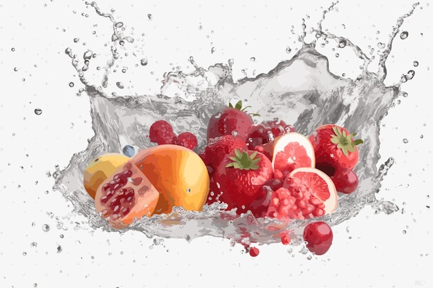 Vecteur illustration d'art vectoriel fictif de fruits splash sur fond blanc