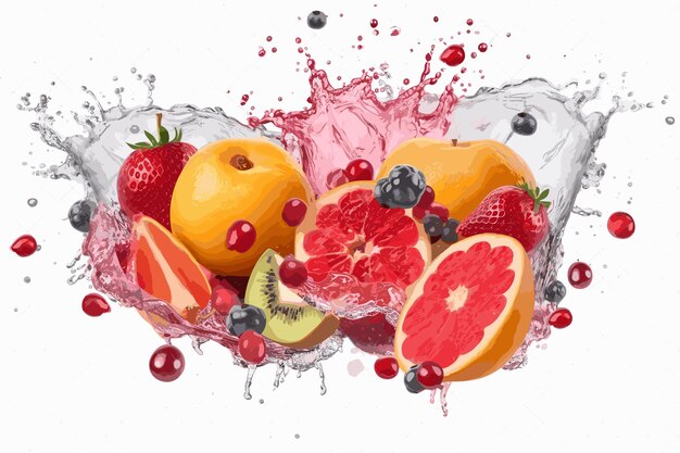 Vecteur illustration d'art vectoriel fictif de fruits splash sur fond blanc