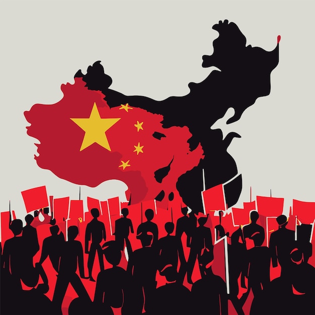 Vecteur illustration d'art vectoriel sur la politique du gouvernement chinois concernant covid-19 2023, la protestation et le verrouillage