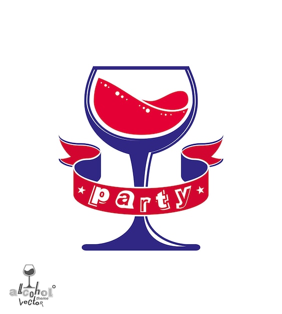 Vecteur illustration d'art vectoriel sur le thème de l'alcool. gobelet festif avec ruban ondulé décoratif, objet de conception d'idée de fête et de célébration créé à partir d'éléments pour un usage séparé.