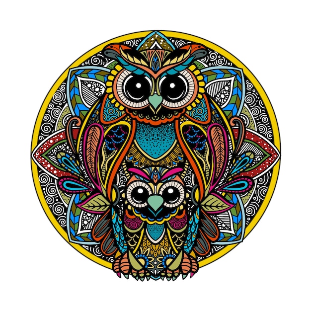 Illustration D'art Zentangle Hibou Coloré Illustration Vectorielle à Motifs Ethniques