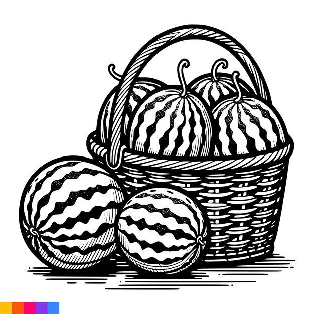 Vecteur illustration artistique de la ligne du panier de fruits pour le livre à colorier pages à colorier fruits graphiques vectoriels