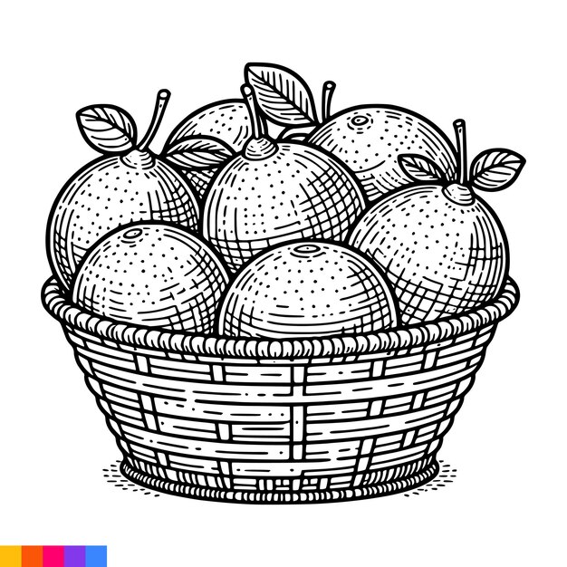 Vecteur illustration artistique de la ligne du panier de fruits pour le livre à colorier pages à colorier fruits graphiques vectoriels