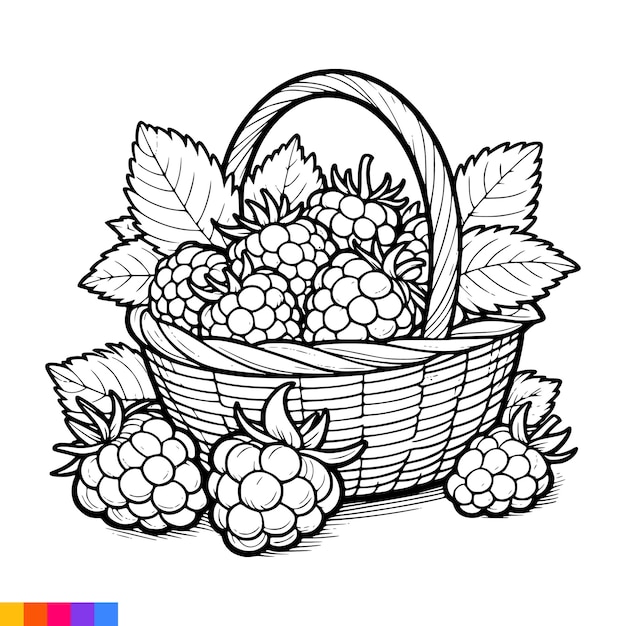 Vecteur illustration artistique de la ligne du panier de fruits pour le livre à colorier pages à colorier fruits graphiques vectoriels