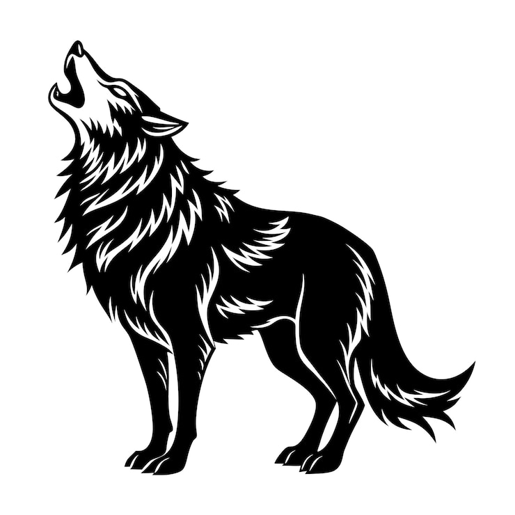 Vecteur illustration artistique de la silhouette vectorielle du loup hurlant