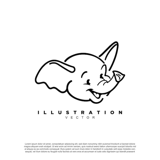 L'illustration artistique vectorielle du visage d'éléphant linéaire mignon et drôle
