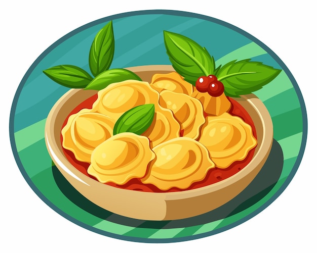 Vecteur illustration d'une assiette avec des raviolis