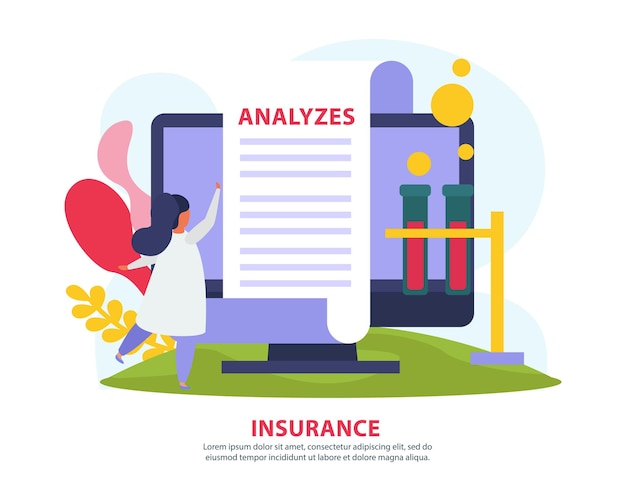 Vecteur illustration d & # 39; assurance maladie avec résultat d & # 39; analyse médicale en ligne