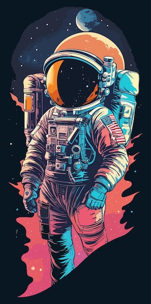 Illustration d'un astronaute dans l'espace avec diverses décorations