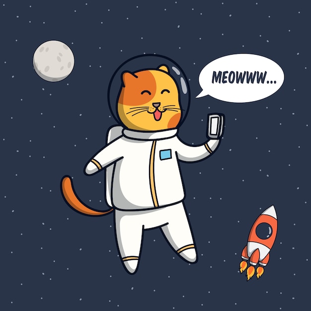 Illustration D'astronaute Drôle De Chat Avec Pose De Selfie