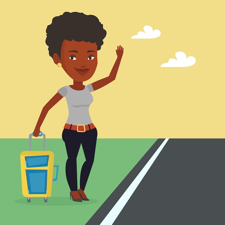 Vecteur illustration de l'auto-stop de jeune femme.