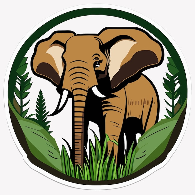 Illustration d'autocollant d'éléphant de forêt africaine de dessin animé