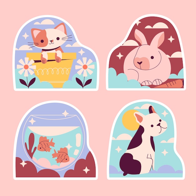 Illustration d'autocollants pour animaux de compagnie de style naïf