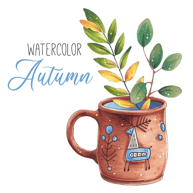 Illustration D'automne Avec Tasse Et Feuilles à L'intérieur