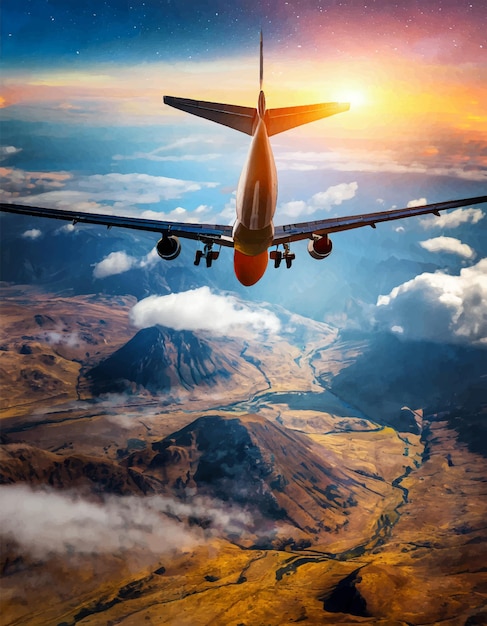 Vecteur illustration d'un avion dans les nuages