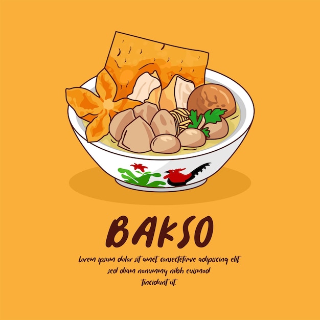 Vecteur illustration de bakso de cuisine traditionnelle indonésienne dessinée à la main