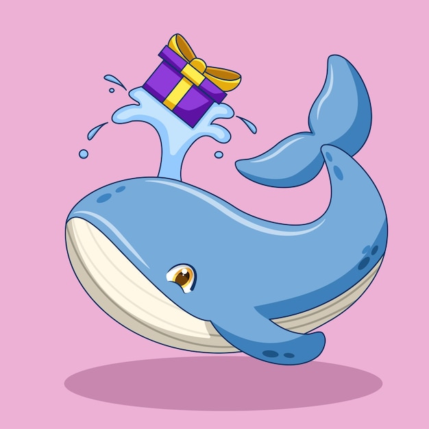 Vecteur l'illustration de la baleine bleue qui répand des cadeaux